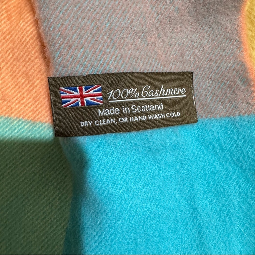 SCOTLAND Made 100% Cashmere Scarf Plaid Check Multicolored Winter Warm OS - Picture 4 of 4